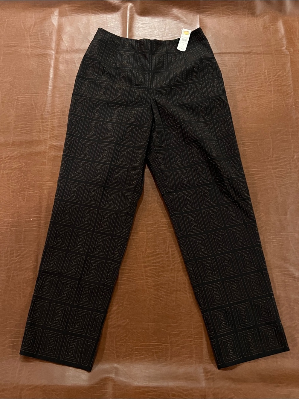 NWT Talbots High Rise Black Geometric Greek-Key Embroidered Ankle Pants - Size 6